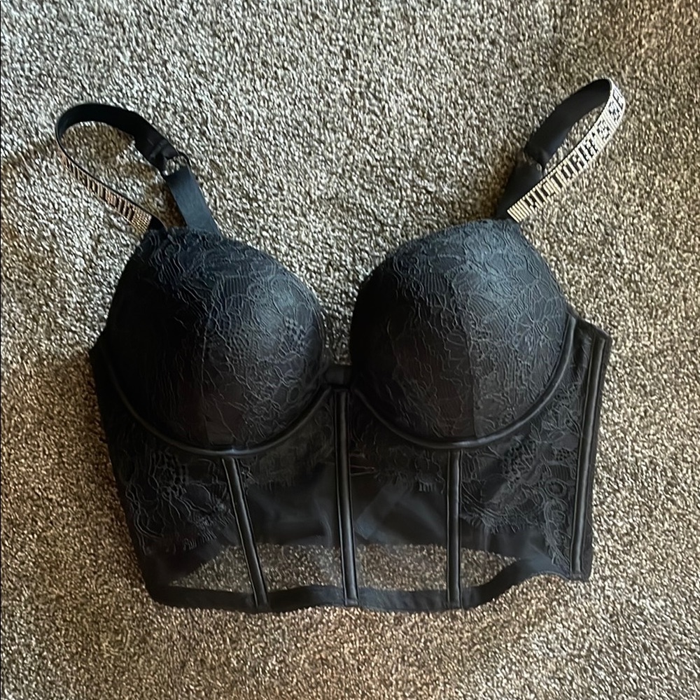 Victoria's Secret Black Longline Bra with Underwire Support
